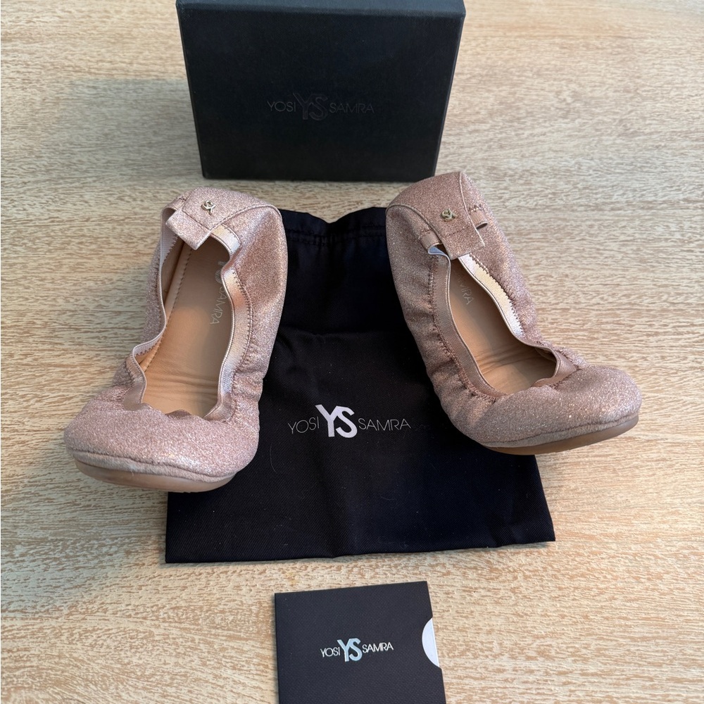 Yosi Samra Women's Shimmering Rosegold Ballet Flats